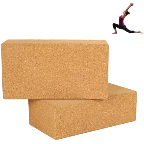 Blocchi Sughero Yoga Props Set 2 PZ Meditazione Pilates Ginnastica Fitness Riabilitazione Potenziamento Compatto Naturale Ecologico Resistente Alta Qualità 22,5x12x7,5 CM