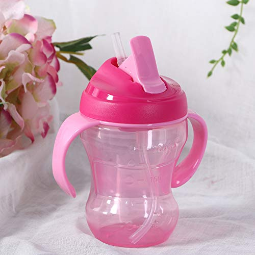 Akozon Akozon 260ml Double Handle Infant Non-Slip Leakproof Water Drinking Learning Cup - Soft Silicone Straw, Ergonomic Grip, & Easy to Clean (Pink 260ml)