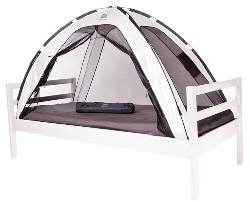 Deryan Bettzelt - Moskitonetz Doppelbett - Moskitozelt Zeltbett - Insektenschutz Bett - Kompakt und Leight - 200x90x110cm - Mückennetz Bett & Moskitonetz Reise Mit Tragetasche - Ivory