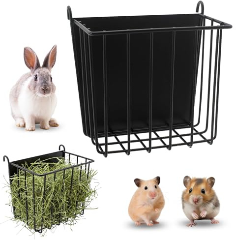 Rabbit Hay Feeder, Guinea Pig Hay Feeder Metal Cage Food Supplies Racks Rabbit Hanging Straw Rack for Guinea Pig Ferret Chinchilla Bunny Rabbits Cage Accessories