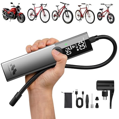 Woowind Ventus Ride Pompa per Bicicletta, 150 PSI/10,3 Bar, Gonfiatore Elettrico Portatile, Gonfiaggio in 2 minuti, Compressore Aria Portatile con valvole Presta, Schrader per strada, MTB & e-bike
