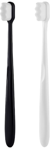 VELSIN 2 Pieces Soft Bristle Toothbrushes - Extra Soft Micro-Nano Manual Toothbrush Tooth Brush with 20, 000 Bristles for Sensitive Gums (Black, White)