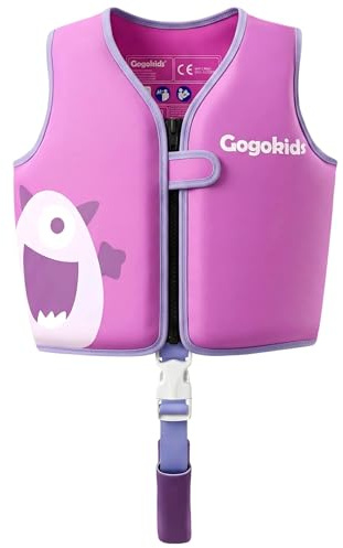 Gogokids Toddler Swim Vest Pool Floaties for Kids 1-2-3-5-7-9 Yrs, Neoprene Kids Swimming Jacket w/Adjustable Safety Strap & Zip, Toddler Float Jacket 24-66lbs for Beach Puddle Pool Boys Girls Niños