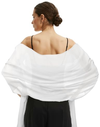 CFifHtOL Sciarpa Donna Leggera – Scialle Elegante in Chiffon e Tulle, Pashmina Estiva per Cerimonia, Sera o Primavera, Coprispalle in Seta – Stola Bianco e Foulard Polivalente