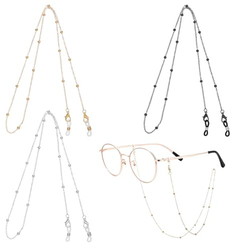FdcZeyxior 3PCS Eye Glasses Holders Around Neck, Vintage Stylish Glasses Strap Eyeglass Chain for Women with Loop Ring
