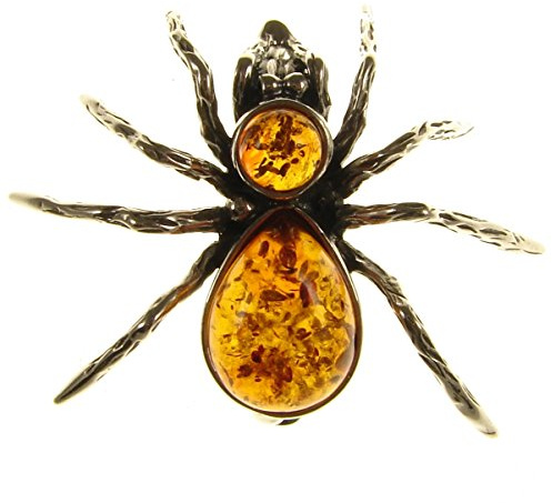 BALTIC AMBER AND STERLING SILVER 925 DESIGNER COGNAC SPIDER BROOCH PIN JEWELLERY JEWELRY