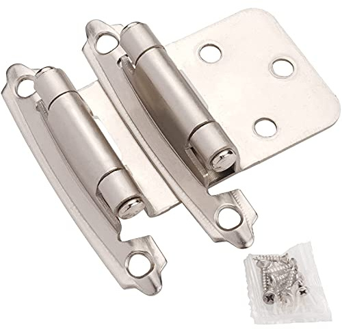 DecoBasics Cabinet Hinges Brushed Nickel for Kitchen Cabinets Doors (25 Pair -50 Pcs) -1/2 Overlay (Variable) -Self Closing Kitchen Cabinet Hinges Flush Mount w/Silicon Bumpers & Hardware Screws