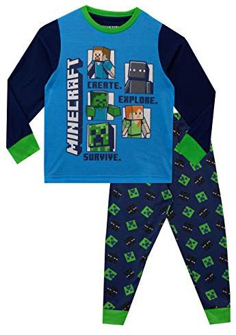 Minecraft Pyjamas | Steve & Creeper Boys Pjs | Long Sleeve Boys' Pyjama Sets | Gamer Pj Set for Kids Multicoloured Age 7 to 8 Years