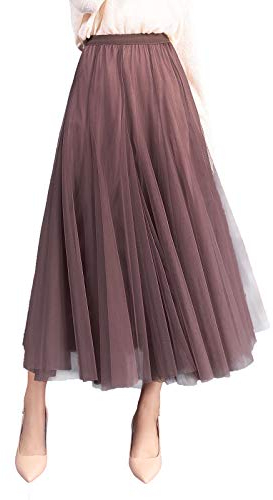 Camilife Eleganter Tüllrock, A-Linie, elastisch, hohe Taille, großer Saum, cooler Prinzessinnen-Langrock für Damen und Mädchen, Must-Haves der Saison, Rocklänge 84 cm für Größe 34/36/38/40, einfarbig,