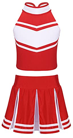 MSemis Disfraz High School Musical Vestido de Animadora para Niñas Chicas Uniforme Porrista de Fiesta Danza de Animación Fútbol Rojo & Blanco 14 años