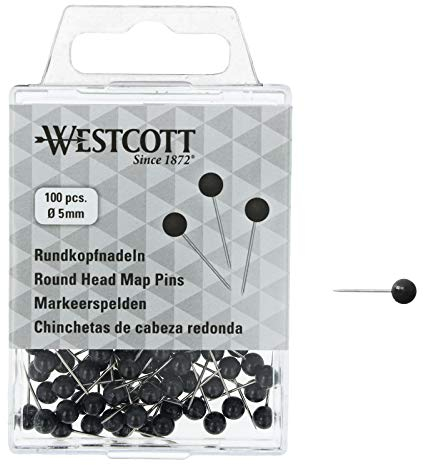 WESTCOTT Rundkopfnadeln, 100 Stück, 5 mm Durchmesser, 16 mm lang, schwarz, E-10502 00