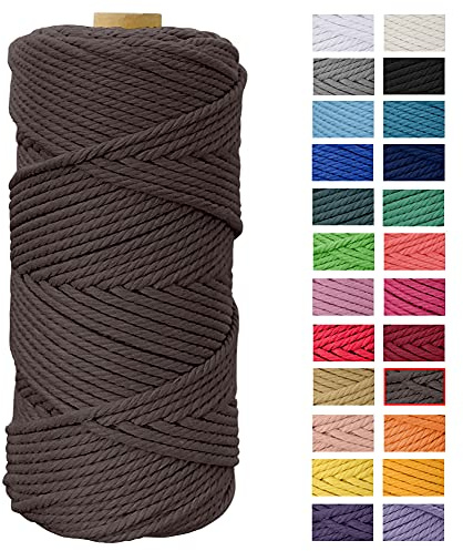 Macrame Cord 4mm x 109 Yards, JeogYong Thick Natural Cotton Cord Yarn Thread, 4-Strand Twisted Spool Twine String Cotton Rope for DIY Crafts, Wall Hangings, Plant Hangers, Home Decorations (Brown)