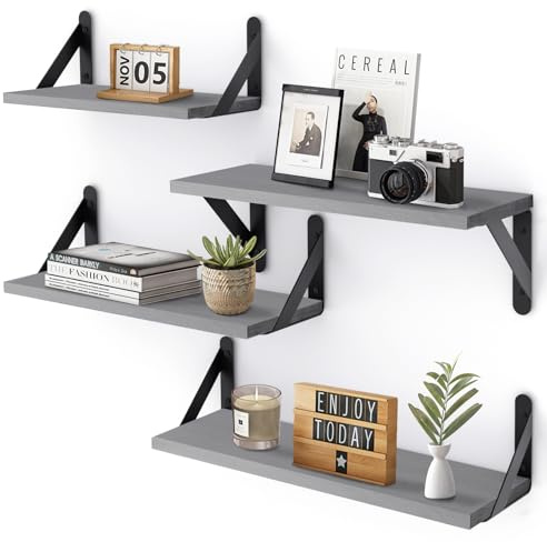 YGEOMER Floating Shelves for Wall, Different Sizes Gray Wall Shelves for Living Room, Bathroom, Bedroom, Kitchen, Home Decor (Set of 4)