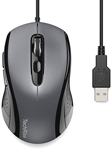 TechRise Wireless Mouse for Laptop, Wireless Mice USB Computer Mouse With 4800DPI 6 Adjustable Levels, Gaming Grade Sensor, 6-Button Ergonomic Mice, Business Office Mouse for PC and Laptop - Grey