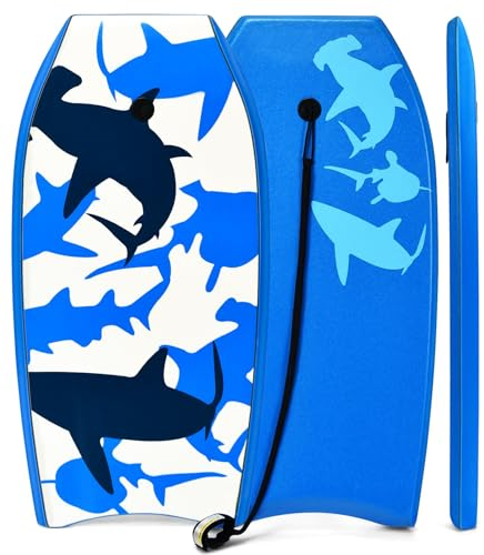 GYMAX Surfbrett, Schwimmbrett mit Zugseil & EPS Schaumstoff-Kern, Bodyboard Surfboard für Kinder & Erwachsene (105 x 51 x 6 cm, Blau)