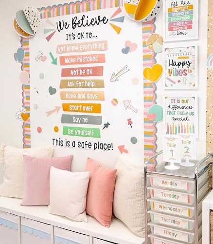 Carson Dellosa We Belong 82 st motiverande anslagstavla, inspirerande väggkonstmeddelanden med boho-hjärta och prickiga anslagstavlor, väggdekor, boho-dekor och klassrumsdekor