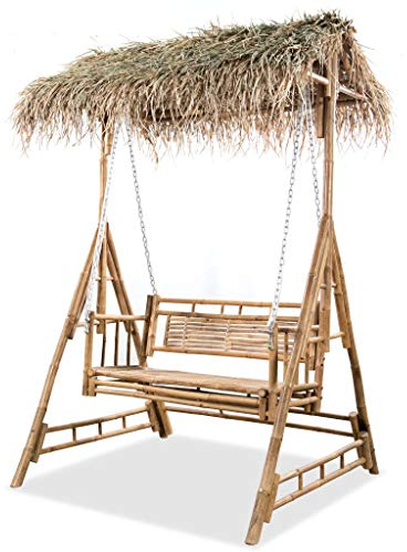 2-Sitzer-Schaukelbank mit Palmblättern, MOONAIRY Hollywoodschaukel, Gartenstühle, Bambus 202 cm