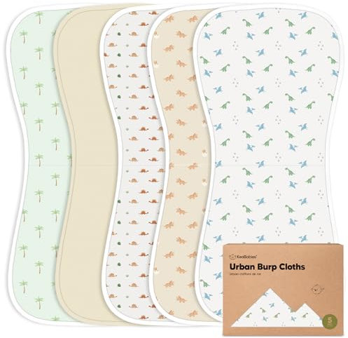 KeaBabies Bio Rülpstücher Baby Junge & Mädchen - 5er Pack Super Saugfähige Baumwoll-Spucktücher für Babys, Weiche & Plüsch Neugeborenen Mulltücher für Milch Spucken, 53cm x 25cm (Roarsome)