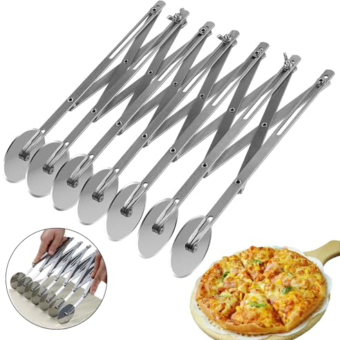 7 Rueda Cortador de Masa, Pizza Cutter de Acero Inoxidable, Cortador de Pizza Ajustable, Cortador de Pasteles, Multifunción Cortador de Pizza, para Pizza, Masa, Pastel, Panqueque, Pan, Sándwich