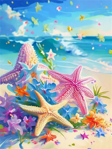 Peinture par numéro Kits pour Adulte, Plage de sable étoiles de mer Peinture à l'huile Kits,avec Pinceaux et Acryliques Bricolage Peintures Kits pour la Décor de la Maison 100x130cm (sans Cadre) D344
