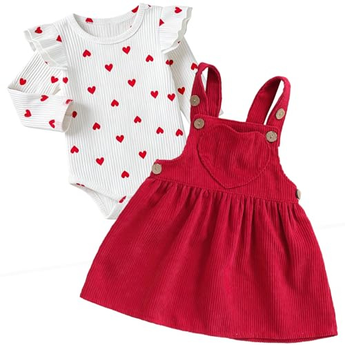 Asmea Ropa Bebe Niña Conjunto Bebe Niña Manga Larga Body con Volantes + Falda con Tirantes Regalo Bebé Recien Nacido Niñas Invierno Ropa Navidad Bebé Niñas 12-18 Meses