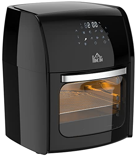 HOMCOM Freidora de Aire 3 en 1 12L Freidora sin Aceite 1800W Horno de Aire Deshidratador con 8 Programas Función de Iluminación Pantalla Digital Ventana Visual 35x33,5x40 cm Negro