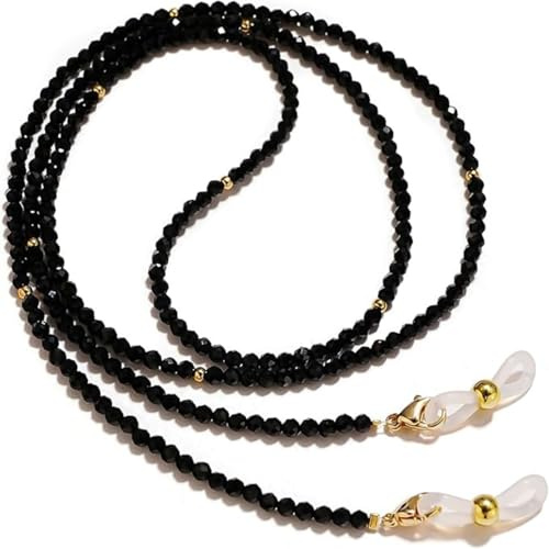 BILIONE Chaîne de lunettes en perles de cristal pour femmes et filles, supports de lunettes autour du cou, sangle de support de lunettes de soleil (Noir)