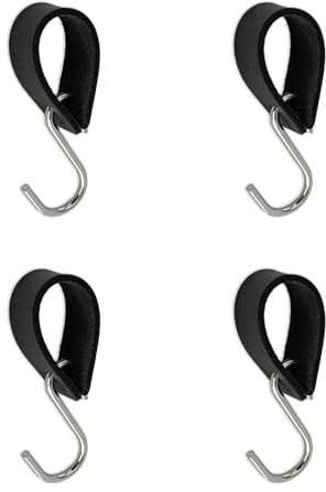 0XBIT 4 Pièces Noir Crochet en S, avec Boucle en Cuir Crochet S, Crochets de Vestiaire, Forte Capacité de Charge, Utilisé pour Suspendre Vêtements Chapeaux Sacs