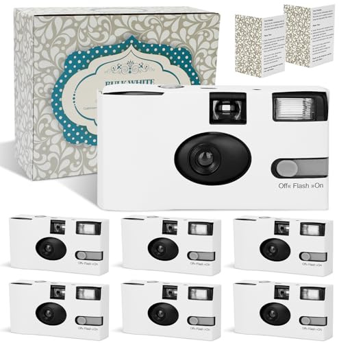 Entallor 6 Pack Disposable Cameras Bulk for Wedding, White Single-Use 35mm Film Disposable Camera with Flash, ISO 400 17 Exposures for Outdoor Travel Gathering Anniversary Birthday Party Supplies