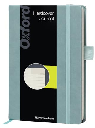 Oxford Premium A5 Journal Notebook, 5 x 8, 320 Lined Pages, Light Teal Hardcover, Elastic Closure, Ribbon Bookmark, Pen Loop, Writing Notebook, Journal for School, Office, and Home (1014494)