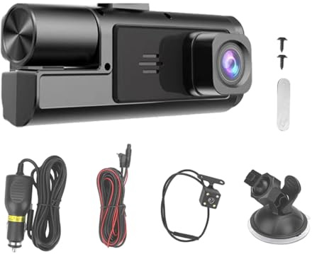 ycezw Cámara de Tablero para Coches - Cámara de Coche con Lente - de grabación 1080P con Lente Inteligente y monitoreo automático de 3 Canales para Viajes en Coche Estacionamiento Camión
