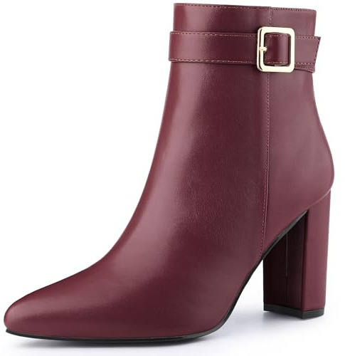 Allegra K Botines De Tobillo Del Talón Decoración De La Hebilla De Punta Estrecha Para Mujeres borgoña 36