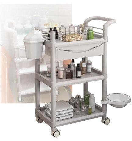 Carrello portaoggetti a 3 livelli con cassetto, lavabo rimovibile e bidone della spazzatura, carrello da ufficio per casa, salone di bellezza, clinica, elegante e funzionale (colore 1)