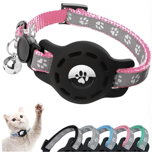JEYORZY 1 pcs Riflettente Collare Gatti, Accessori Gatto Compatibile con Air-tag, Collare Air-tag Gatto con Fibbia di Sicurezza per Gattini e Cani di Piccola Taglia, Air-tag GPS non Incluso, Rosa