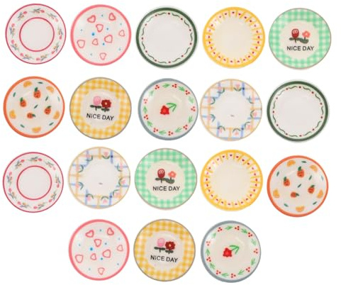 FRCOLOR 18 Piezas Vajilla para Casa de Muñecas Platos Miniaturas con Patrones Intrincados Bandejas de Cocina Juguete Accesorios para Imaginación Decoración Escena Infantil