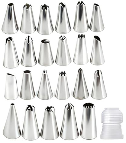 YUVKIN 23 PCS Set di Bocchette Professionali in Acciaio Inox Riutilizzabili per Sac à Poche, Beccucci Senza Giunture per Decorazioni di Torte, Crostate, Biscotti, con Convertitore di Bocchette