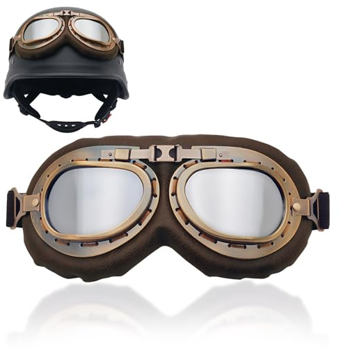 Eniyou Lunettes Moto, Lunette Moto Vintage Coupe-Vent, Lunette Aviateur Steampunk, Lunettes D'aviateur Pour Hommes Et Femmes, Vision Claire, Pour Vtt, Vélo, Sports De Plein Air (Argent)