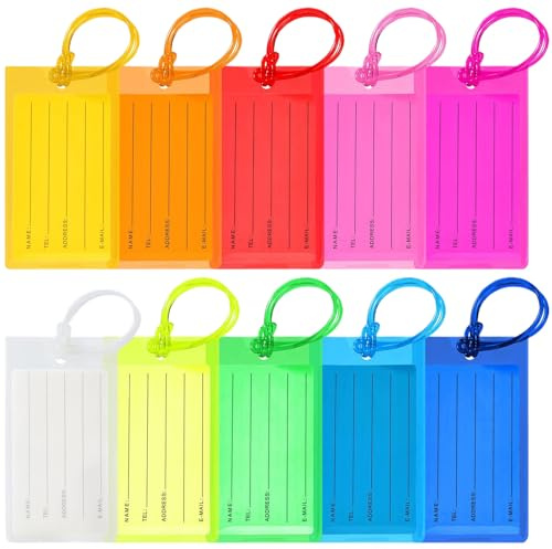 10PCS Luggage Tags for Suitcases, Flexible Silicone Bag Tags for Luggage, Durable Travel Tags with Name ID Card, Plastic Luggage Labels for Baggage and Backpacks