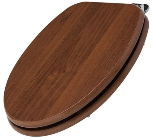 Schläfer 4637173 | Weser- WC-Sitz Walnuss Dunkel Holz-Mdf, WC-Sitzauflage, Toilettendeckel, Universal Toilettensitz in Universaler O Form, Klodeckel, Metal Verchromte Scharniere, Ovale Klobrille