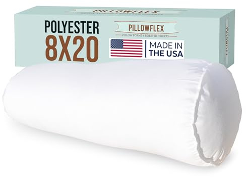 Pillowflex Bolster Pillow (8x20) - Round Roll Pillow Bolster Insert, Plush Polyester-Filled Insert for Decorative Shams, Odorless, Lint and Dust-Free Polyester Filling, No Lumps - (White)