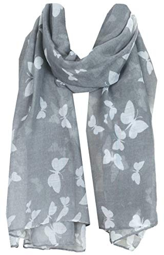World of Shawls New Butterfly Print Ladies Celebrity Style Scarves Maxi, Scarf, Wrap, Sarong, shawls (Light Grey Butterfly)