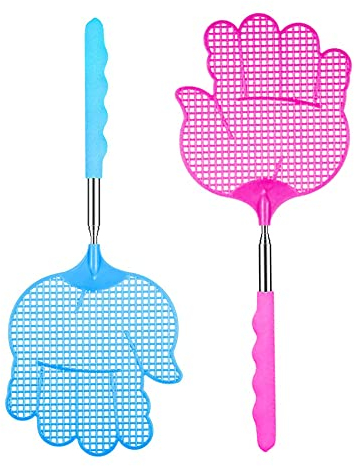 Rpanle 2 Pièces Tapette à Mouches, Fly Swats Tapette Mouche Plastique Couleurs Assorties Aide de Cuisine, Plastique Tapette à Mouches avec Poignée Télescopique Durable, Manche Durable de 75 cm