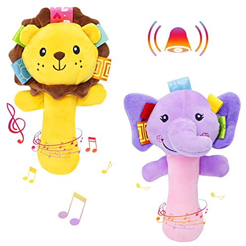 twoonto Baby Soft Rassel Sensory Toys 2 Pack Plüsch Baby Soft Rassel Toys Stofftier Hand Rasseln Musical Pädagogisches Spielzeug Säugling Entwicklung für Babys Kleinkinder 0-12 Monate