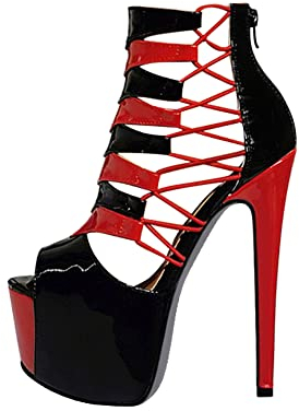 Only maker Damen Plateau Sandaletten High Heels Schaftsandalen Peeptoe Sandalen Schwarz Rot 39 EU