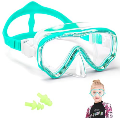 HIKOTEY Maschera Immersione per Bambini,Maschera per Immersioni Anti-Nebbia & Anti-Perdite Panoramica 180°,Protezione UV,Lente in vetro Temperato,Adatto a Bambini dai 4 ai 16 Anni - Verde