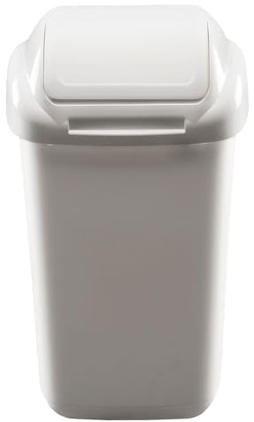 Home Centre Flip Top 15L Classic Plastic Waste Bin Kitchen Office School Work Recycling Disposable Trash Dispenser Household Recyclable Rubbish Bin Easy Cleaning White