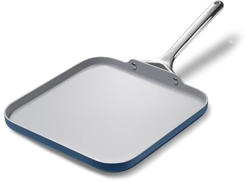 Caraway Square Griddle Pan - 11” Square Pan - Non-Stick Ceramic Coated - Non Toxic, PTFE & PFOA Free - Oven Safe & Compatible with All Stovetops - Navy