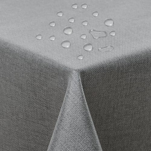 ATsense Tischdecke Abwaschbar Grau, Abwischbare Tischdecken Wasserabweisend Lotuseffekt, Fleckabweisend Table Cloth Leinenoptik, Tischtuch 140x240 cm Rechteckig