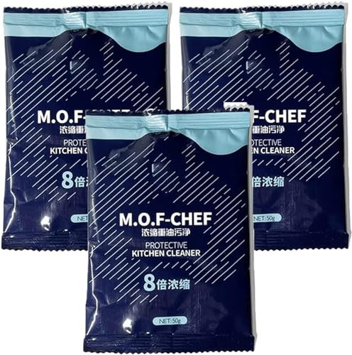 M.O.F-CHEF - Detergente sgrassatore per cucina, sgrassatore resistente per cucina, in polvere, per pulizia cucina Mof Chef, 3 pezzi