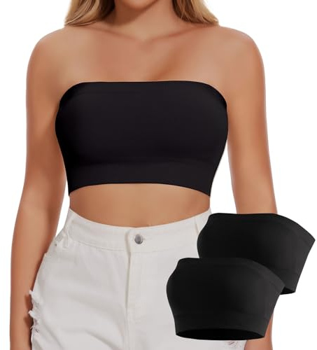 Joyshaper dam sömlös bandeau bh axelbandslös utan bygel-BH tub topp push up axellös crop top top, Svart svart, M